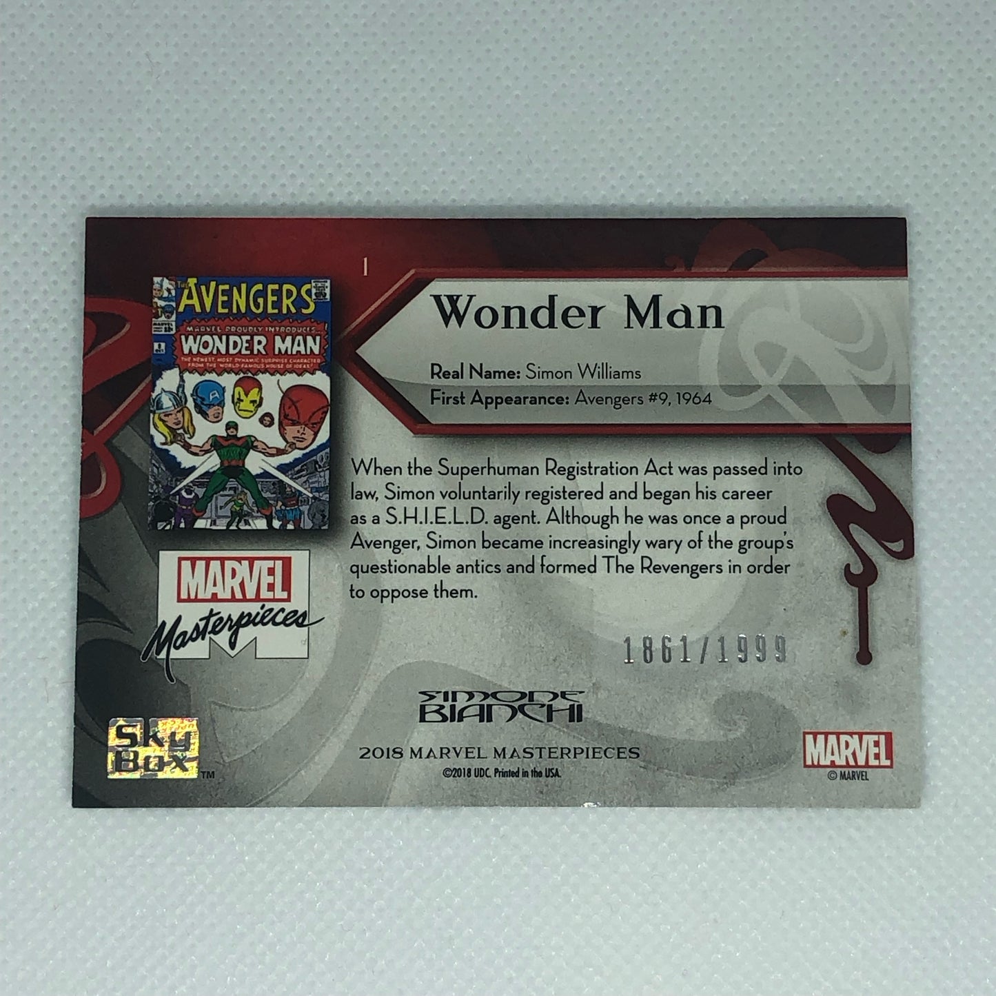 ワンダーマン 2018 Marvel Masterpieces ベースカード #1 1999枚限定