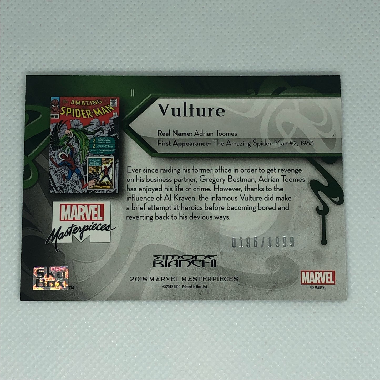 バルチャー 2018 Marvel Masterpieces ベースカード #11 1999枚限定