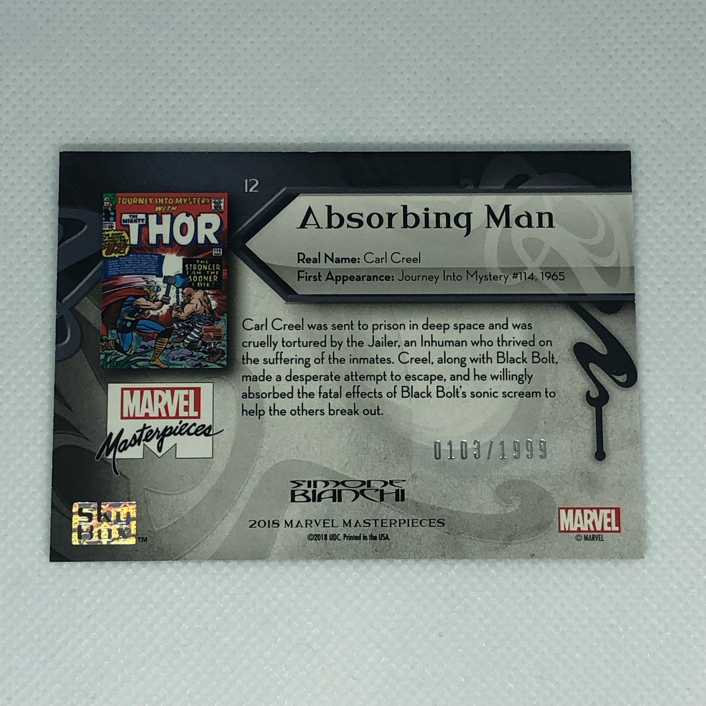 アブソービング・マン 2018 Marvel Masterpieces ベースカード #12 1999枚限定