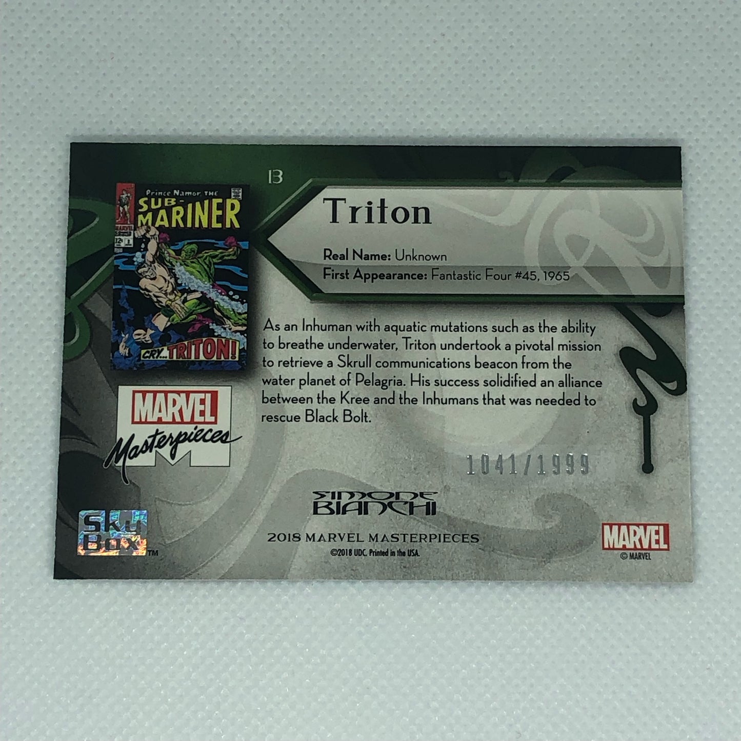 トライトン 2018 Marvel Masterpieces ベースカード #13 1999枚限定