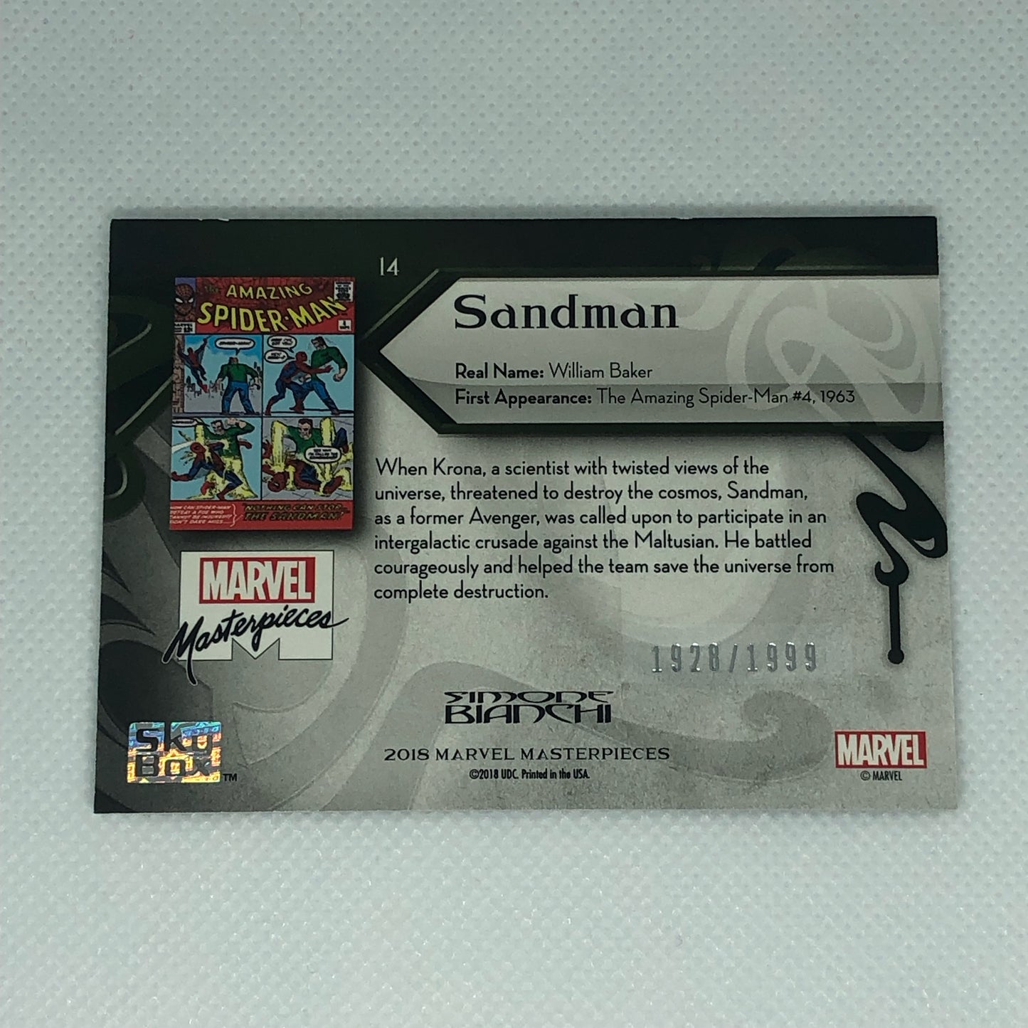 サンドマン 2018 Marvel Masterpieces ベースカード #14 1999枚限定