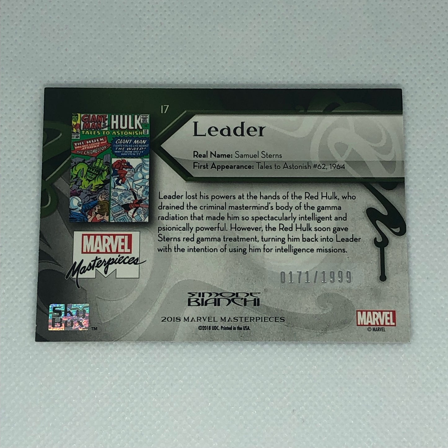 リーダー 2018 Marvel Masterpieces ベースカード #17 1999枚限定