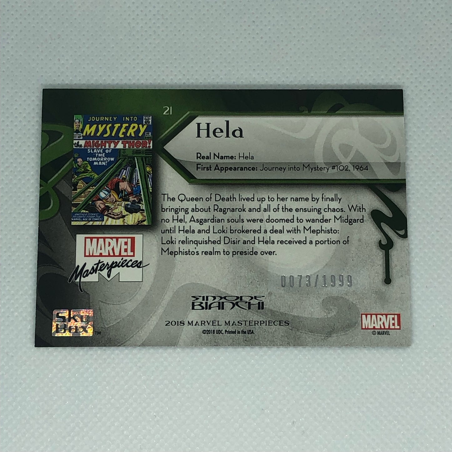 ヘラ 2018 Marvel Masterpieces ベースカード #21 1999枚限定