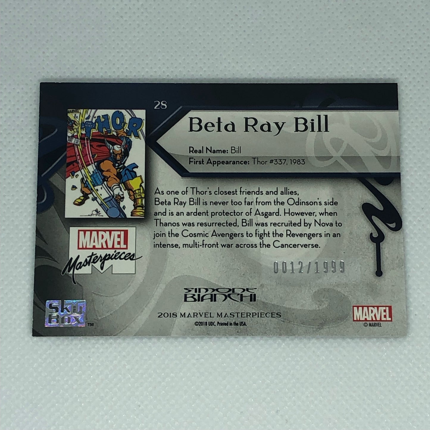 ベータ・レイ・ビル 2018 Marvel Masterpieces ベースカード #28 1999枚限定