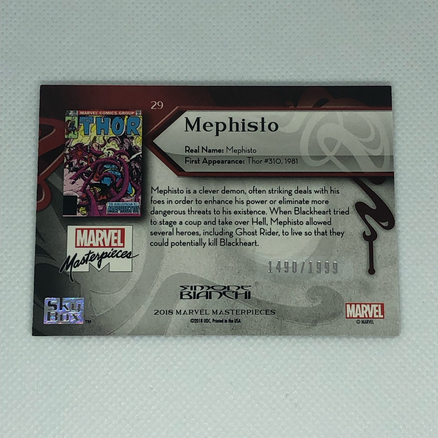 メフィスト 2018 Marvel Masterpieces ベースカード #29 1999枚限定