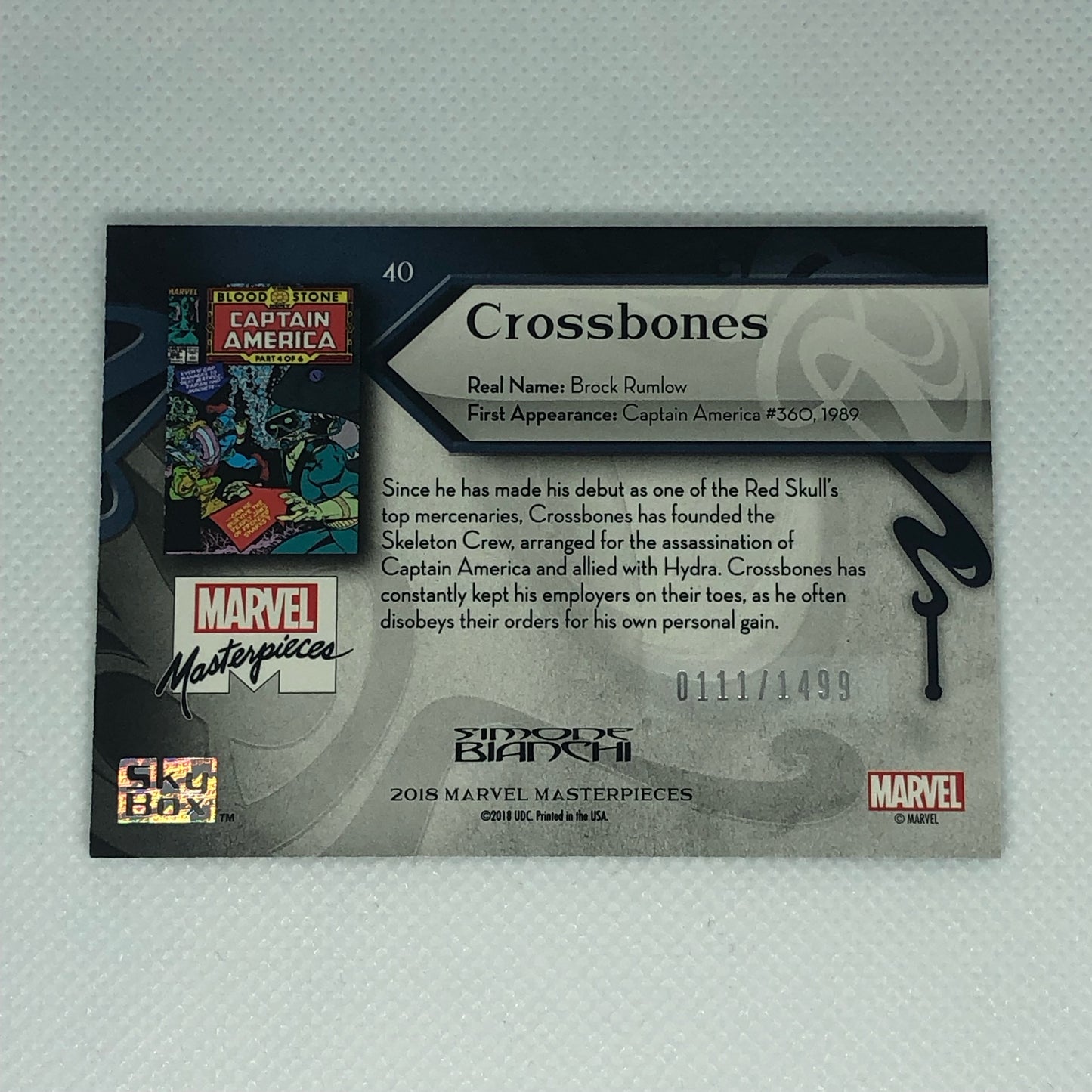 クロスボーンズ 2018 Marvel Masterpieces ベースカード #40 1499枚限定