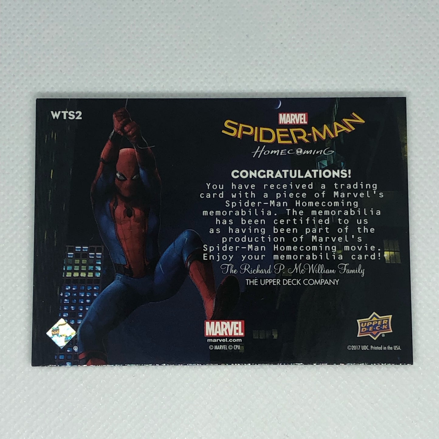 2017 Upper Deck Marvel Spider-Man Homecoming 衣装カード #WTS2