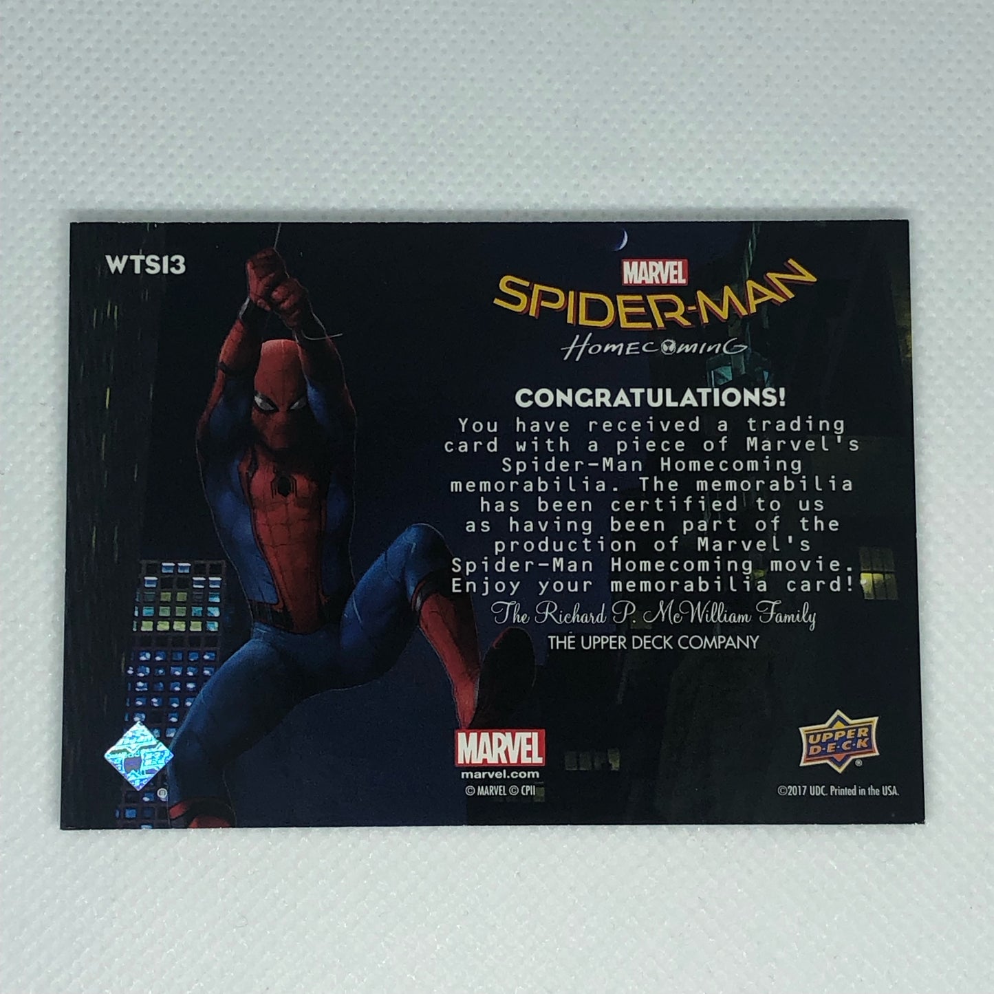 2017 Upper Deck Marvel Spider-Man Homecoming 衣装カード #WTS13