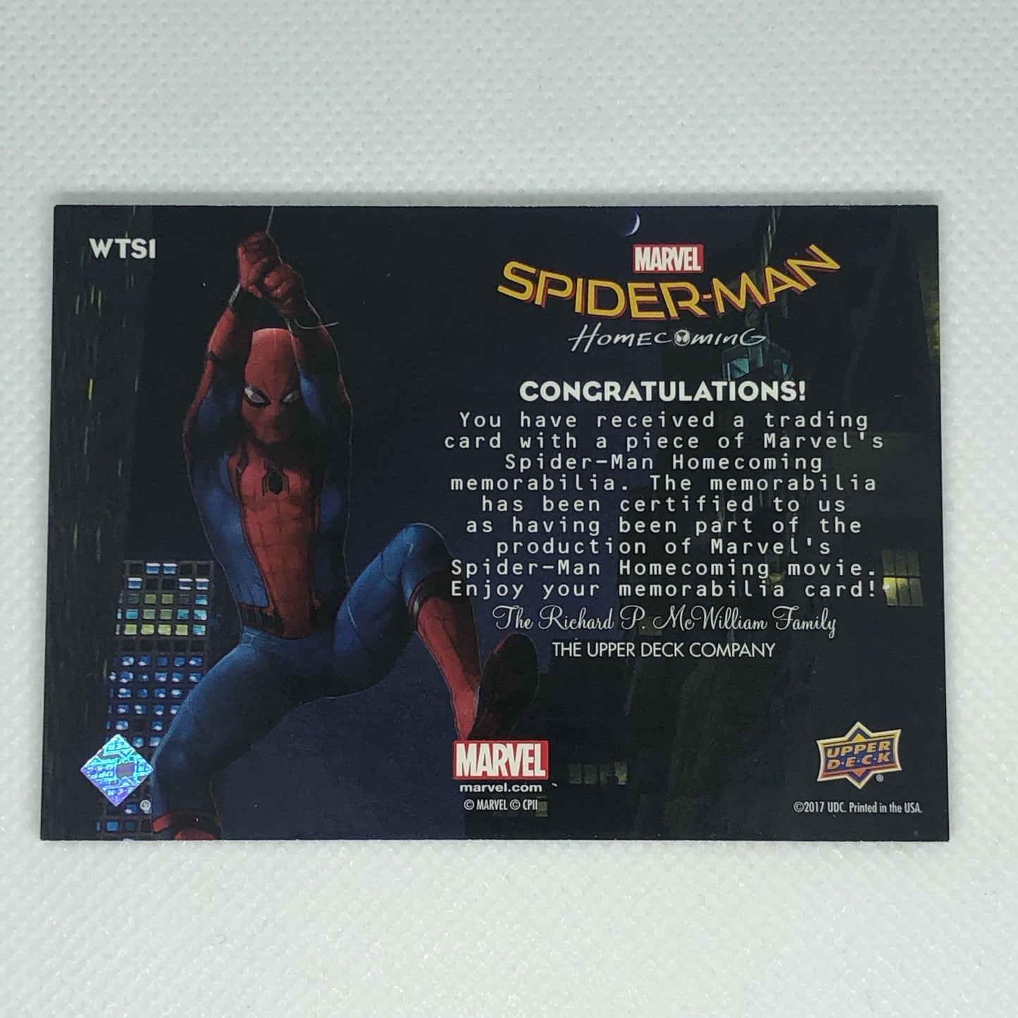 2017 Upper Deck Marvel Spider-Man Homecoming 衣装カード #WTS1