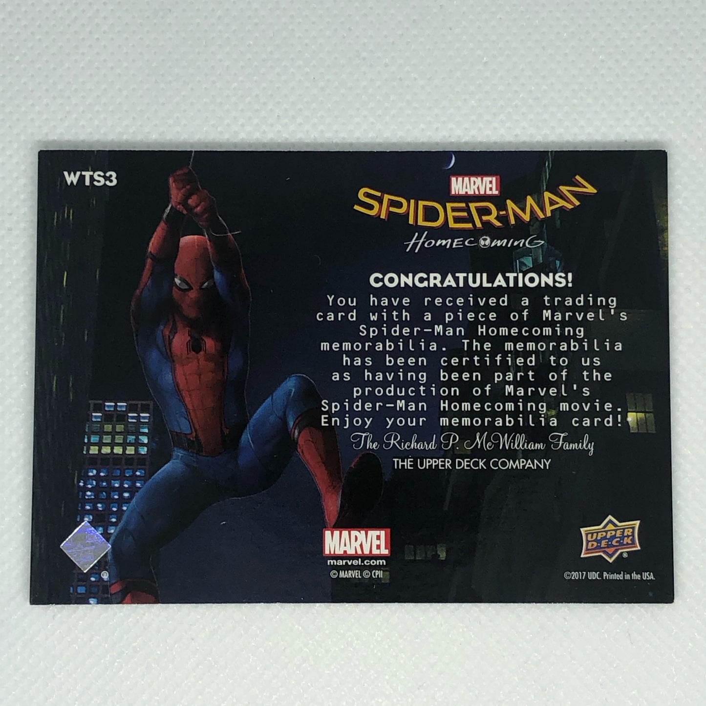 2017 Upper Deck Marvel Spider-Man Homecoming 衣装カード #WTS3