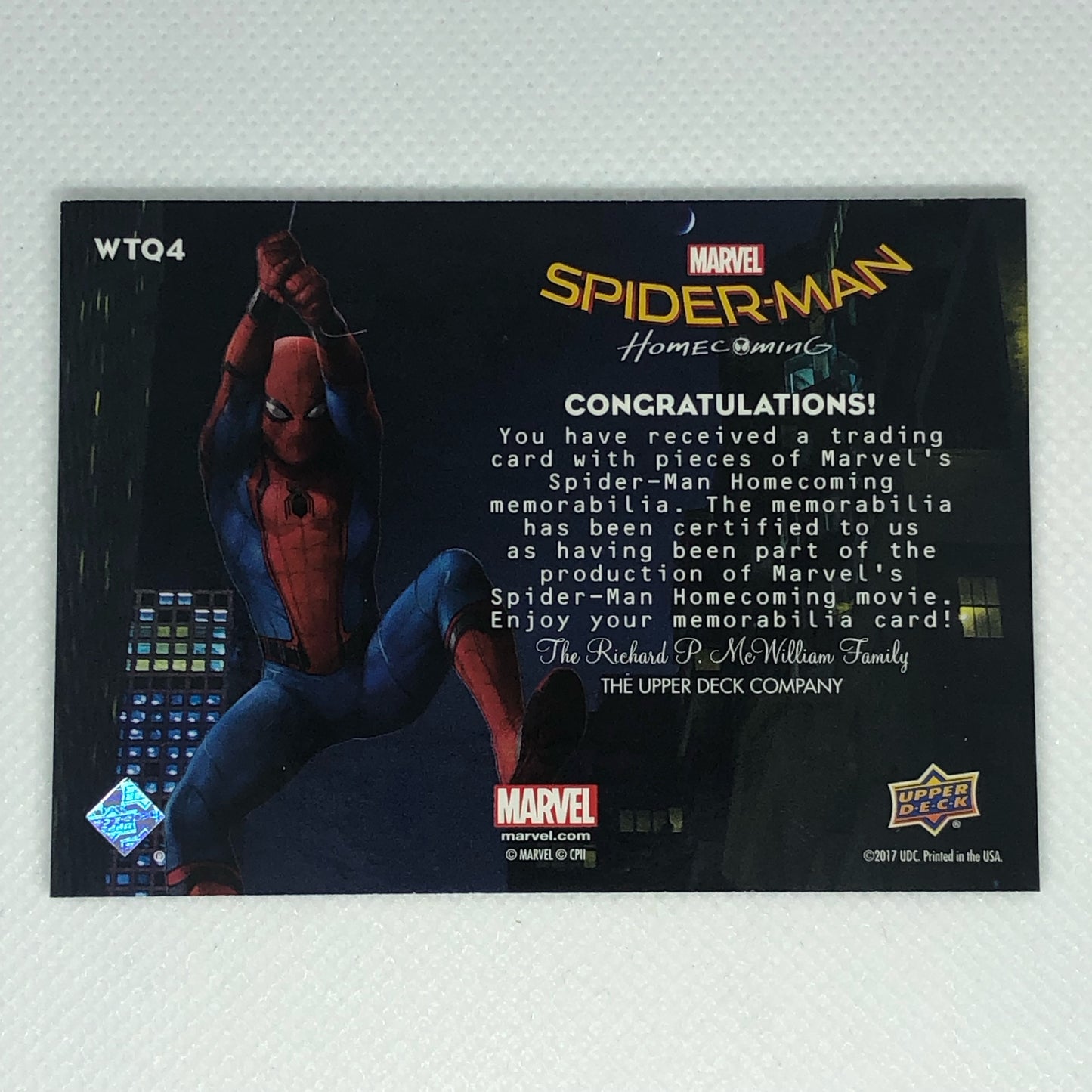 2017 Upper Deck Marvel Spider-Man Homecoming 衣装カード #WTQ4